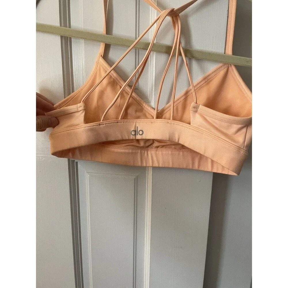 Alo Yoga Sunny Strappy Sports Bra Ruched Front Peach